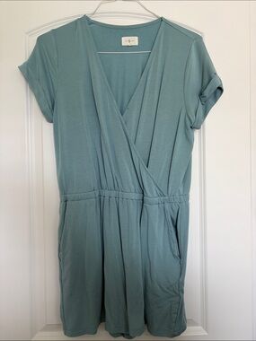 Lou & Grey Teal Short-Sleeve Wrap Romper